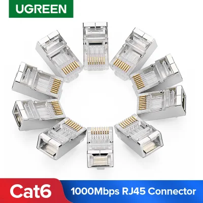 UGREEN 10Pcs/pack Cat6 Shielded Crimp Connector RJ45 8P8C STP Ethernet Network Cable Plug