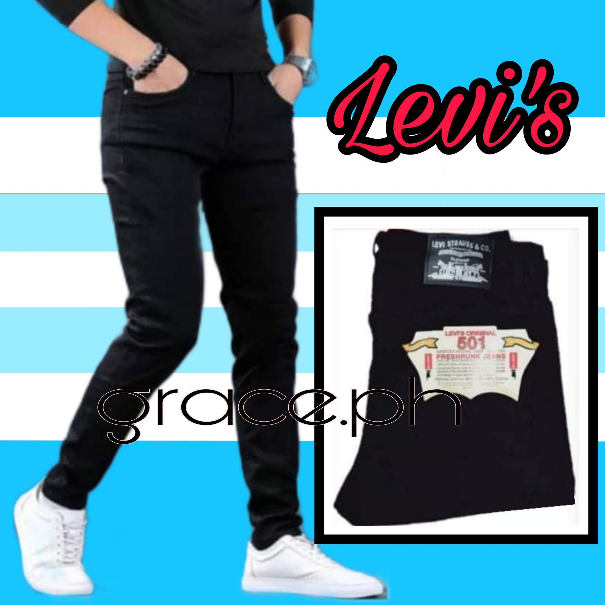 Levi's plain black stretchable skinny jeans pants for men 28-36 | Lazada PH