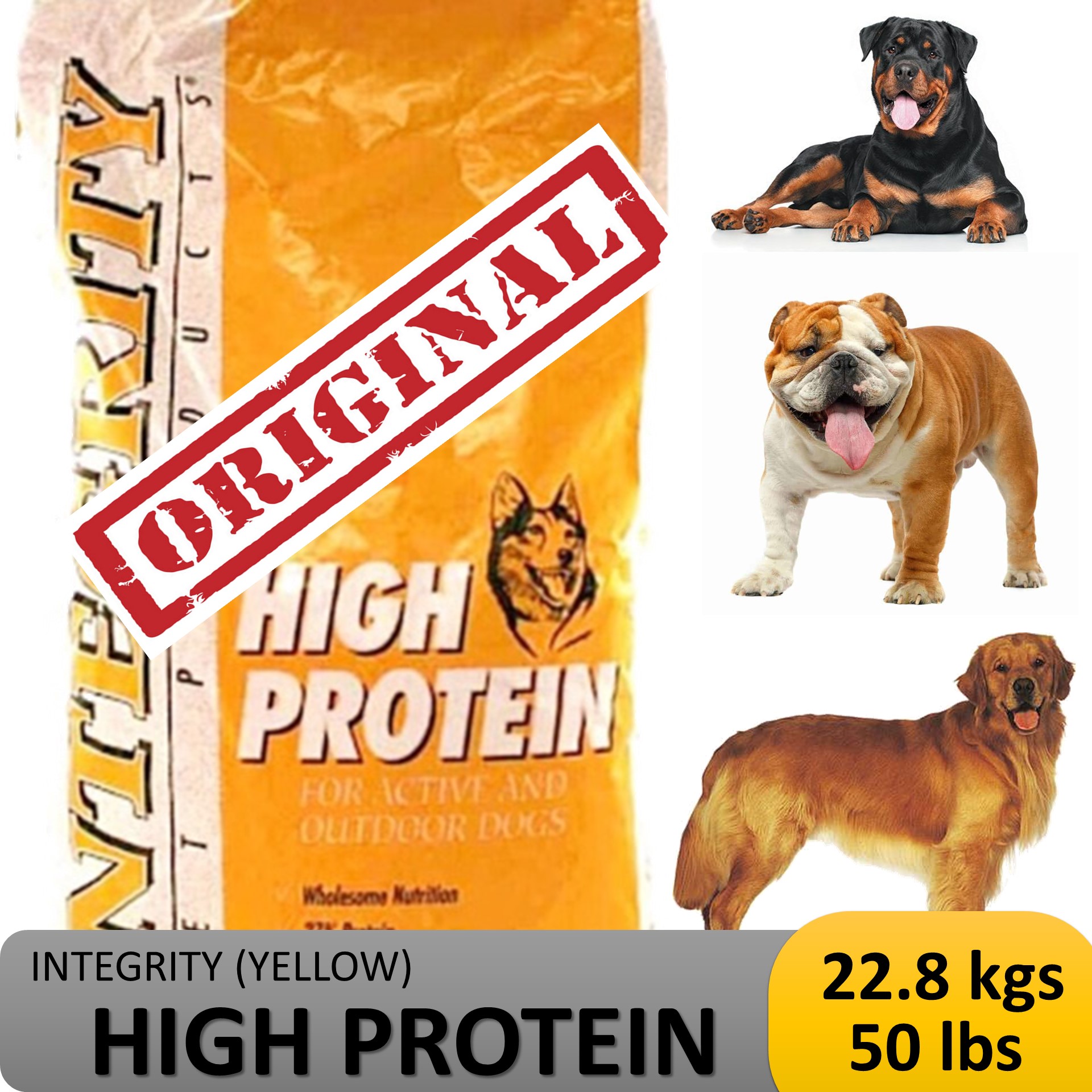 INTEGRITY DOG FOOD (YELLOW) HIGH PROTEIN ADULTS 22.8 KGS / 50 LBS