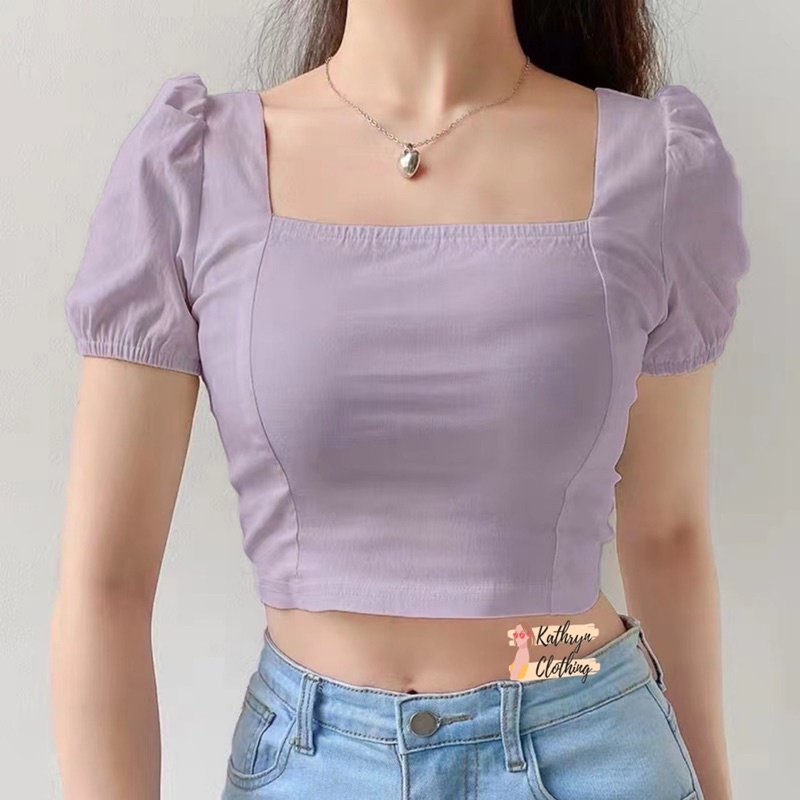 Melody Puff Sleeve Square Neck Crop Top 11284#