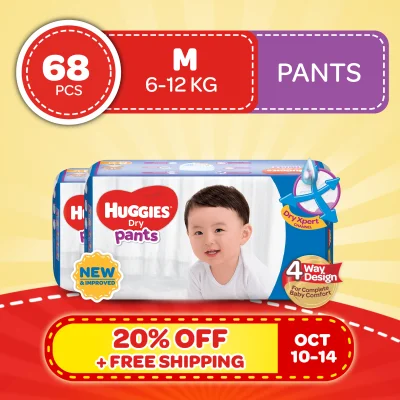 NEW! Huggies Dry Pants Medium - 34 pcs x 2 packs (68 pcs)