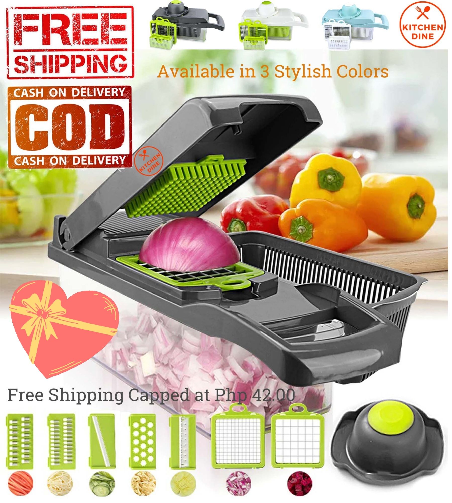 Onion Chopper Stainless Steel Gray KitchenDine 8in1 MultiFunction