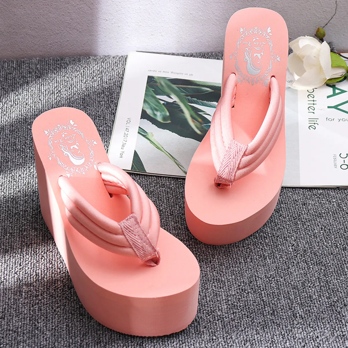 pink platform flip flops