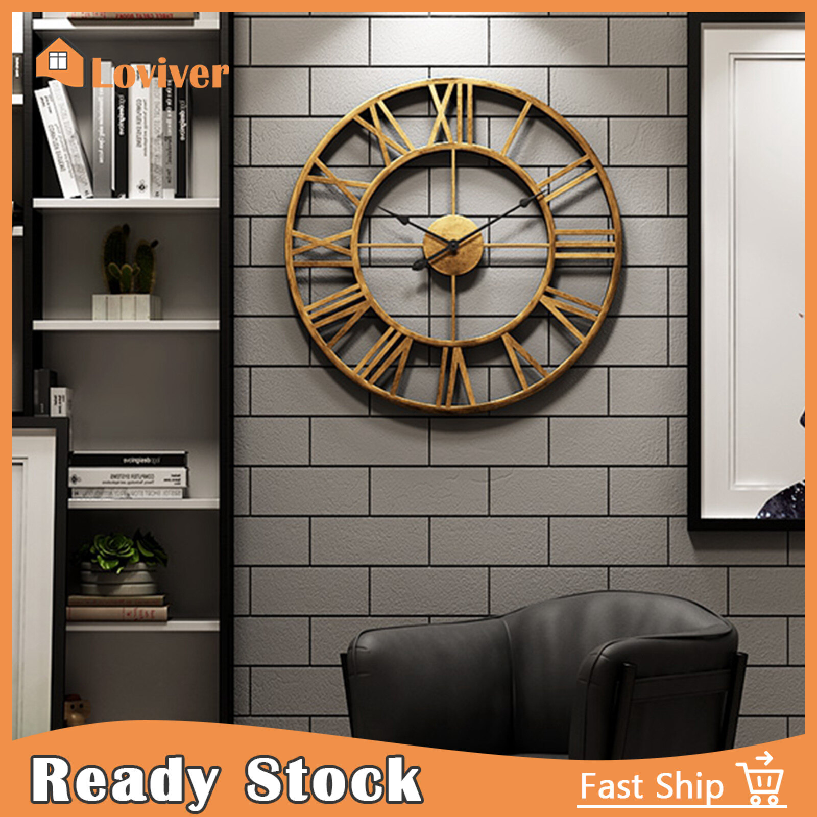 LazaraLives 60cm Handmade Large Wall Clock Metal Clock Roman Numerals
