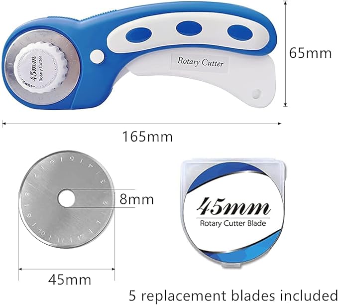  45mm Rotary Cutter with 5pcs Extra Blades, Ergonomic Handle  Rolling Cutter with Safety Lock for Fabric, Leather, Crafting, Sewing,  Quilting, Fabric Rotary Cutter Perfect for Left & Right Hand (Green) 