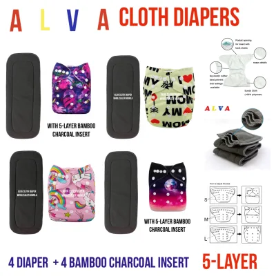 Alva BABY Cloth Diapers 4 Sets GirL Prints will ship Random in Girl Designs