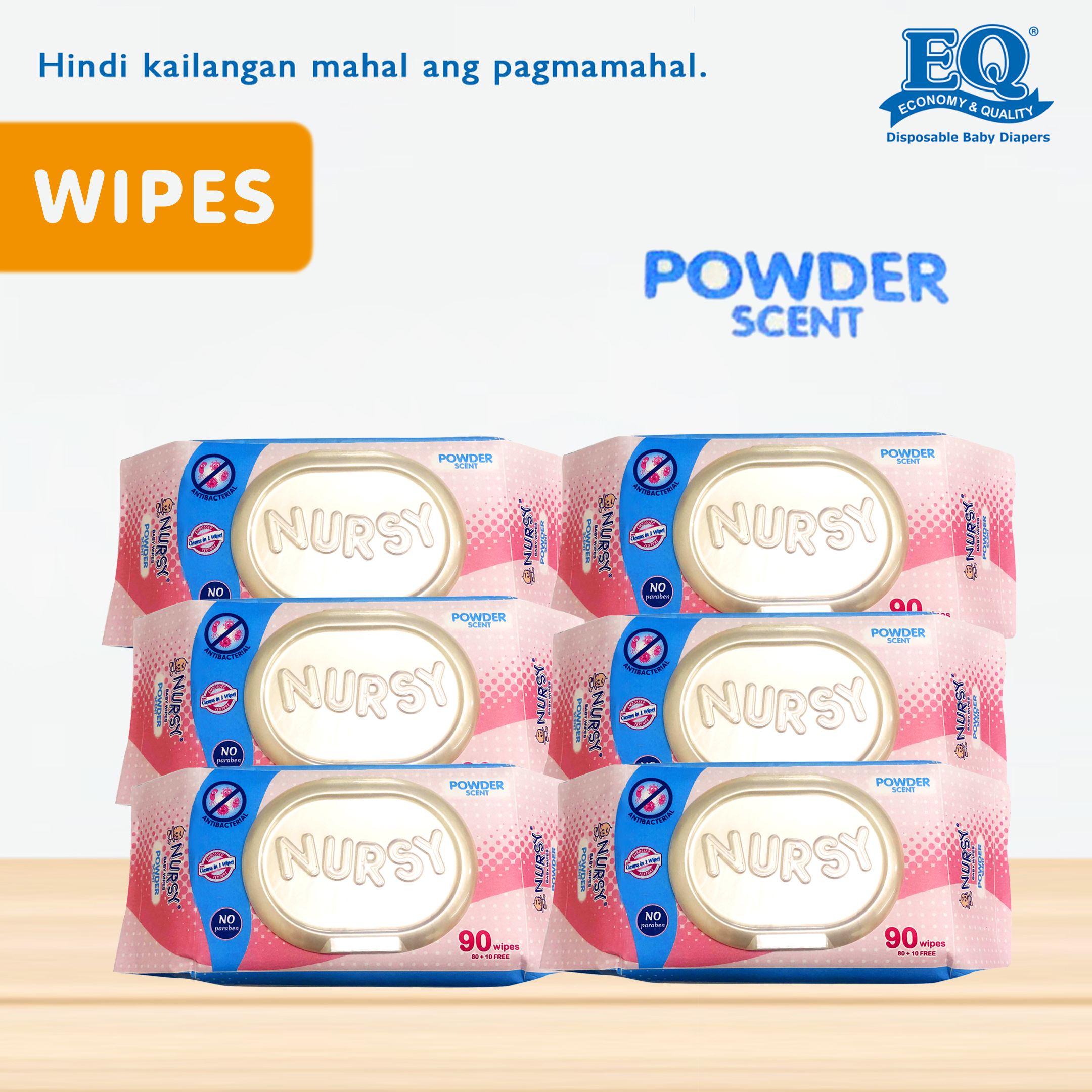 Nursy Baby Wipes Powder Scent 90 pulls x 6 packs (540 pulls) Baby