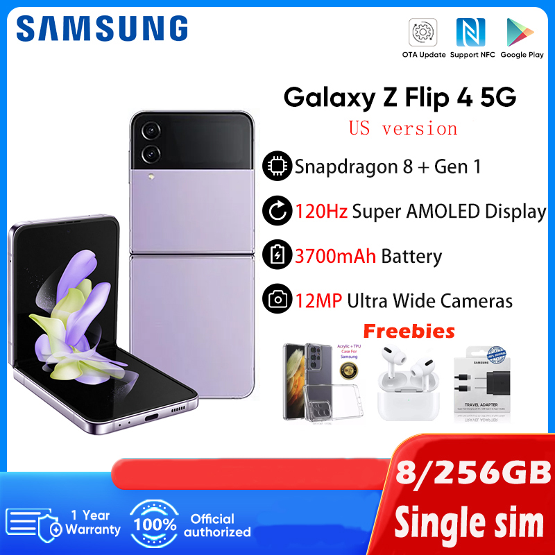 SAMSUNG Galaxy Z Flip 4 Cell Phone, Factory Unlocked Android Smartphone,  256GB, Flex Mode, Hands Free Camera, Compact, Foldable Design, Informative