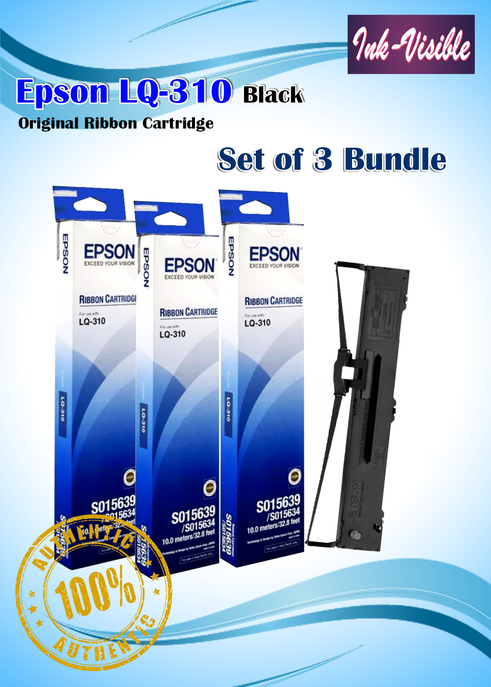 Epson S015639 Original Ribbon Cartridge for LQ-310 Printer set of 3 ...