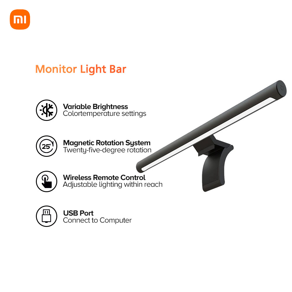 Xiaomi Mi Computer Monitor Light Bar No Screen Reflection Wireless Remote  Control Dimmable Light Bar (Black)