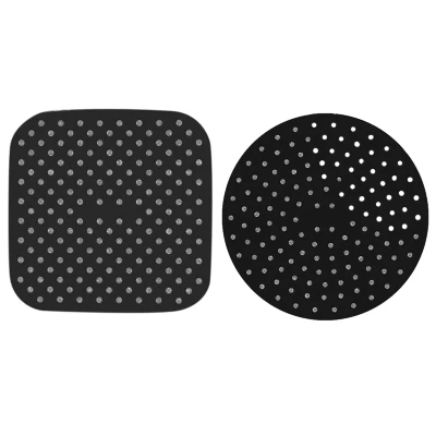 2Pcs Reusable Air Fryer Liners-Non-Stick Silicone Air Fryer Basket Mats Air Fryer Black,8 Inch,Round & 7.5 Inch,Square