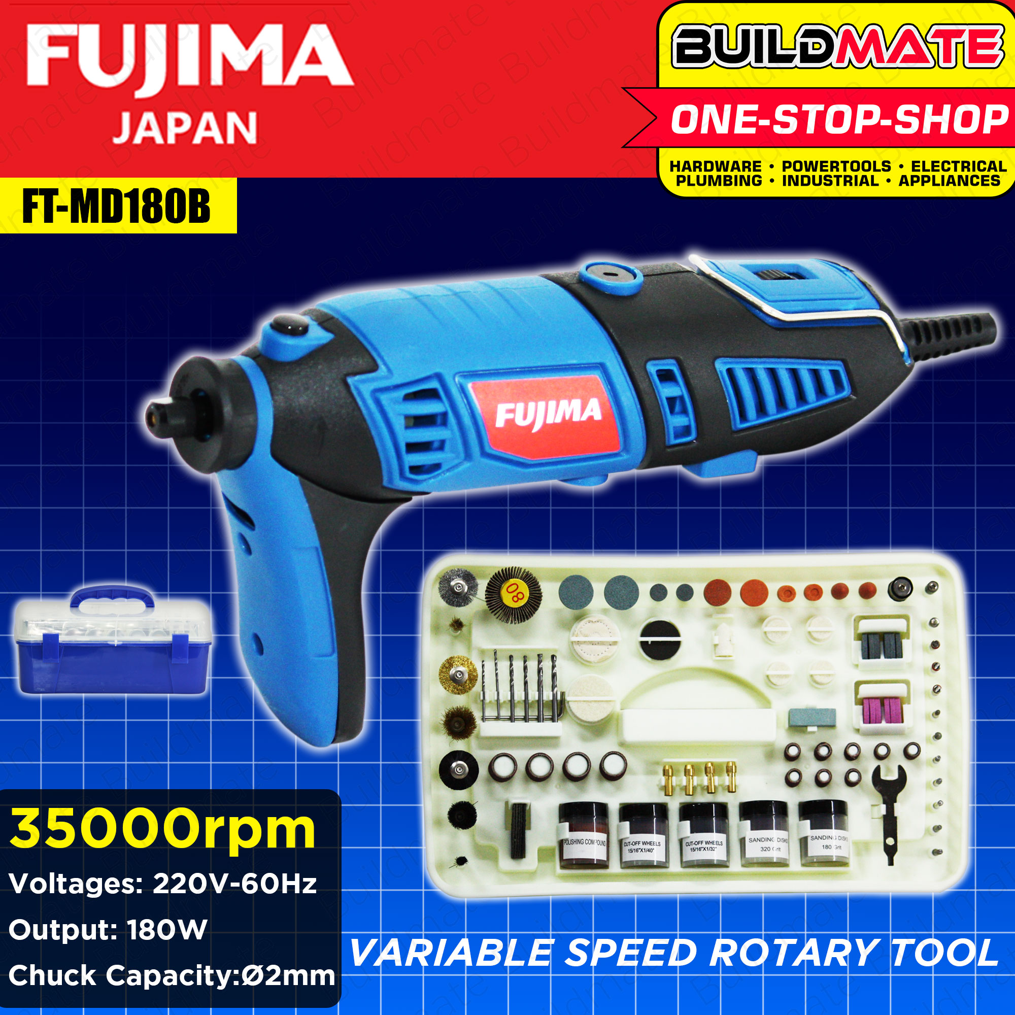 HOYOMA/FUJIMA JAPAN 218PCS Variable Speed Rotary Die Grinder Tool Set