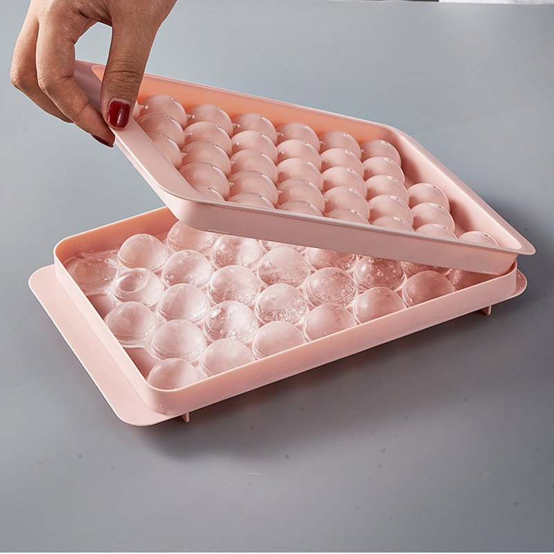  Round Ice Cube Tray with Lid & Bin Ice Ball Maker Mold for  Freezer with Container Mini Circle Ice Cube Tray Making 66PCS Sphere  Chilling Cocktail Whiskey Tea Coffee 2 Trays