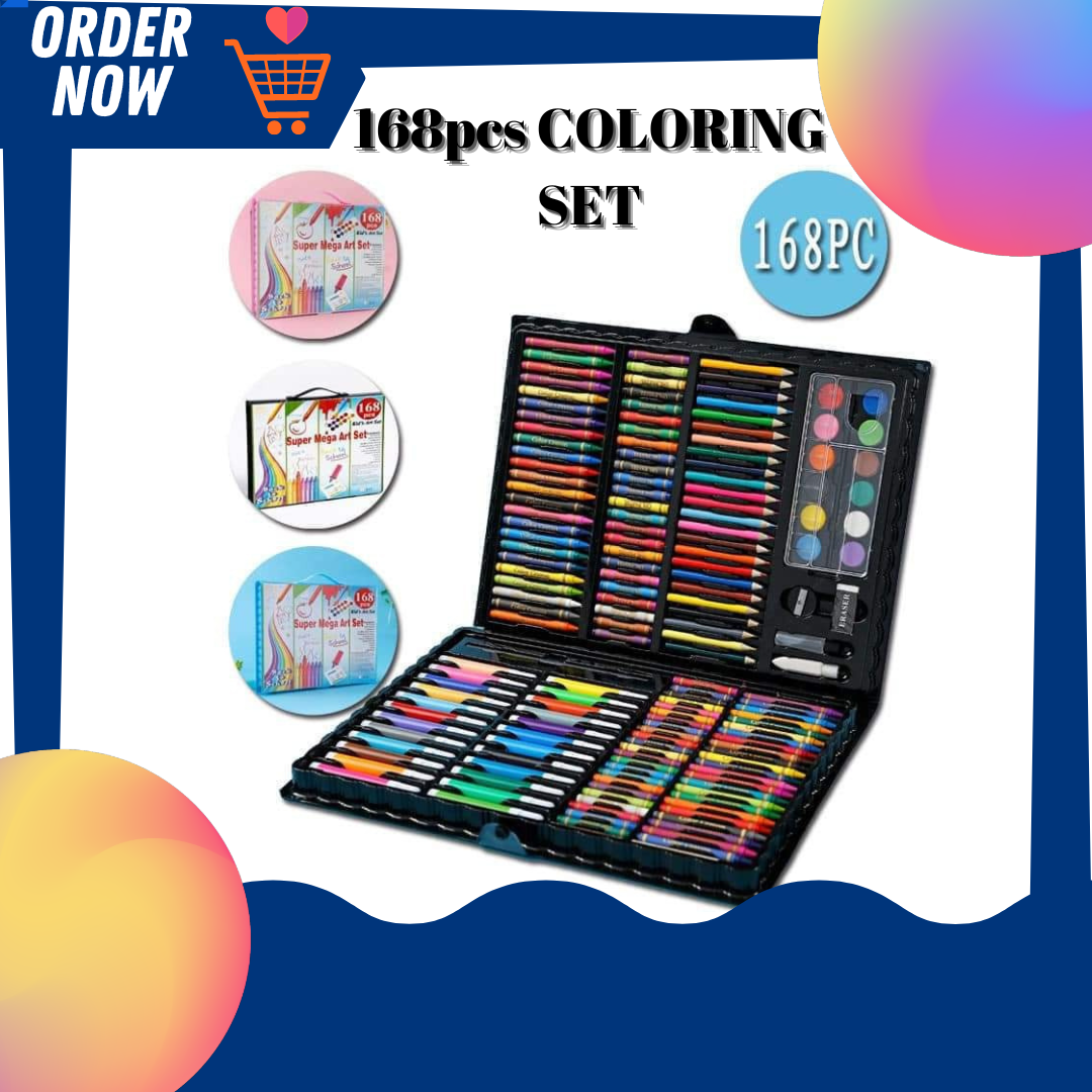 Cheska Olshoppe - 😘Super Mega Art Set 168 pcs coloring set may  watercolors, color pencils, crayons, coloring markers, tahar, eraser at iba  pa.. sulit ka dito mommy, malaki po ang case nia