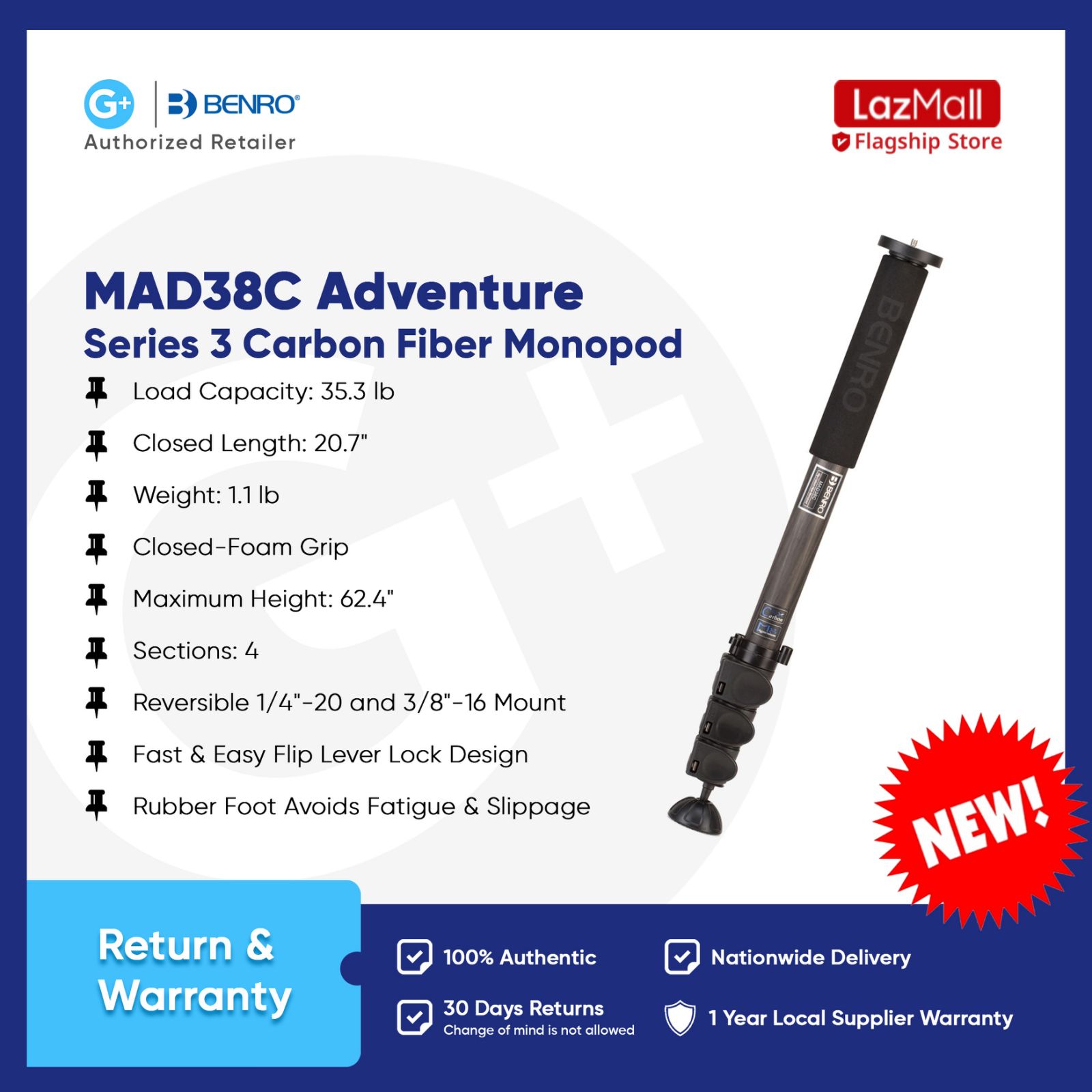 Benro MAD38C Adventure Series 3 Carbon Fiber Monopod Lazada PH