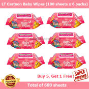 LT Cartoon Baby Wipes - 100 sheets x 6 packs