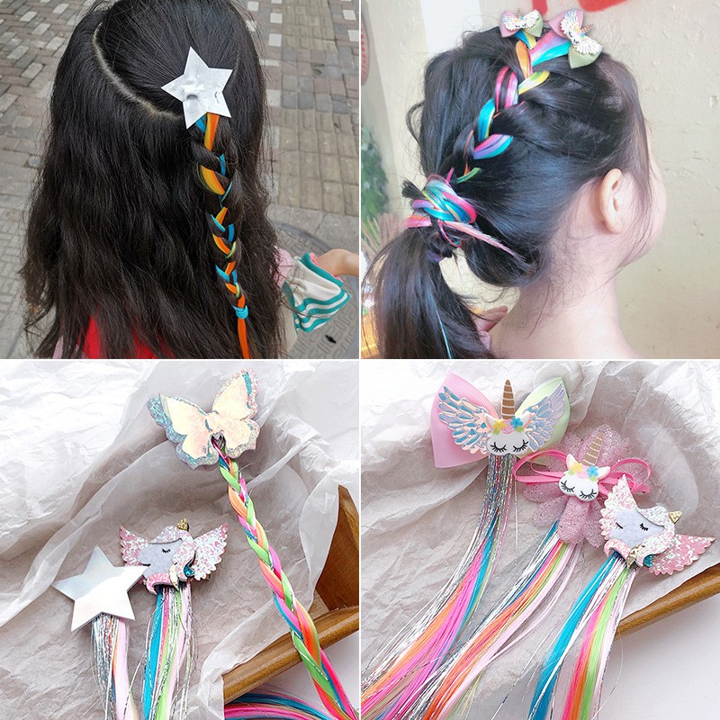 Baby bear Colorful Kids Unicorn Wig Bow Knot Star Baby Girl Hair Clip  Accessories Ponytail Braided Hairband | Lazada PH