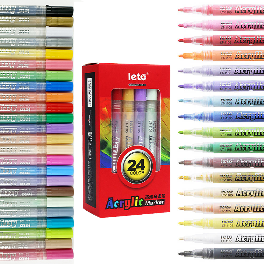 Acrylic Paint Pens Paint Markers - 24 Colors Medium Fine Tip Paint Pens for  Metal, Rock, Glass, Wood, Ceramic, Resin, Canvas, Fabric, Plastic