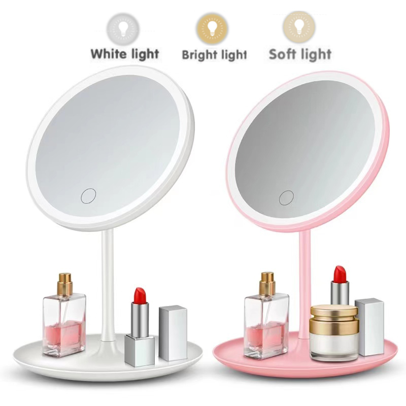 LED Vanity Mirror with Light Rechargeable Makeup Mirror Adjustable Face