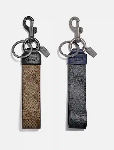 Coach Large Loop Key Fob In Signature Canvas Charcoal / Tan