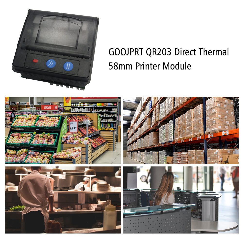 GOOJPRT QR203 Printer Module 58mm Low Noise Direct Thermal Printing Mini Panel Mobile Receipt Printer Serial Interface RS-232C TTL USB