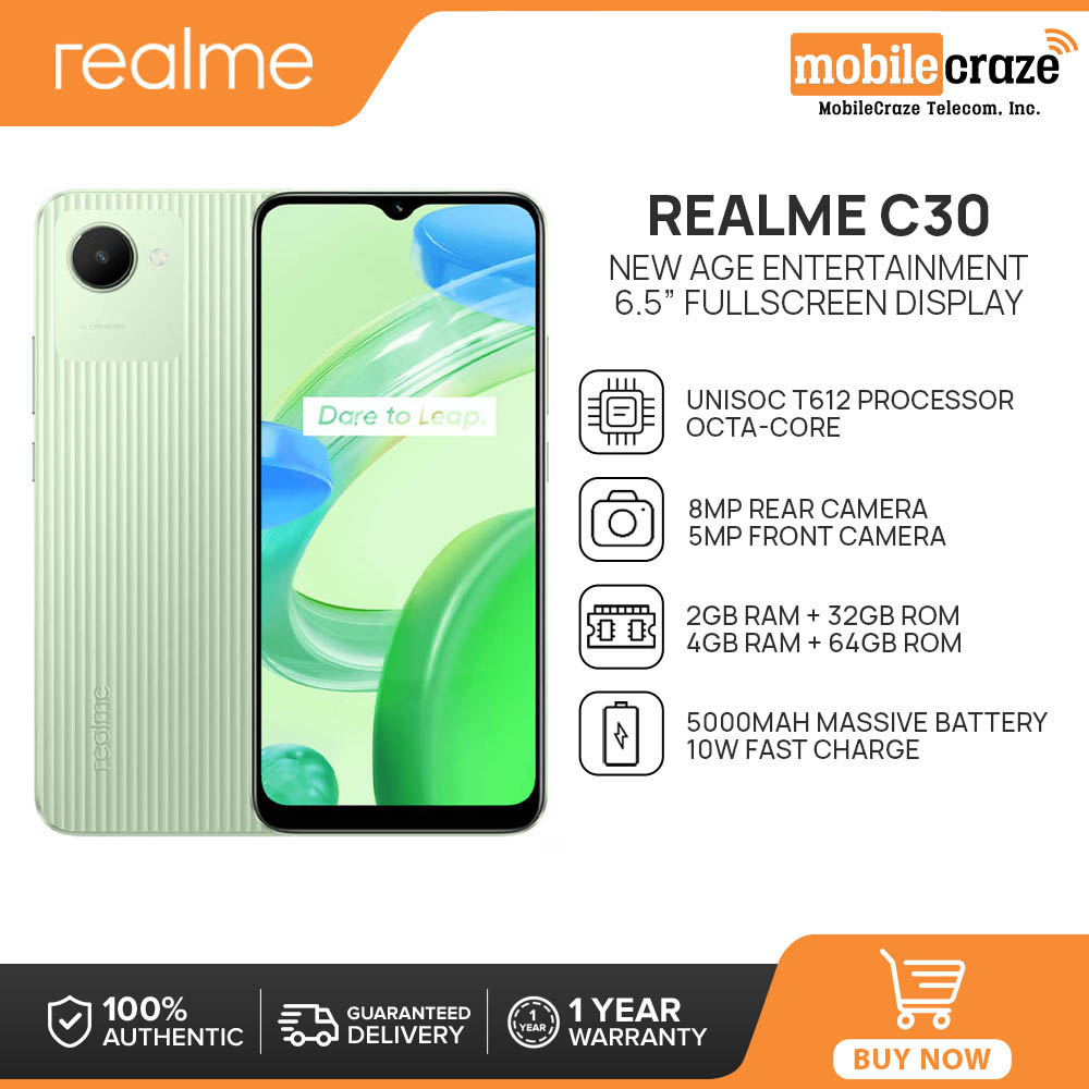 Realme C30 Cellphone, 2GB+32GB / 4GB+64GB, 6.5'' Fullscreen Display, 5000mAh  Massive Battery, Android 11