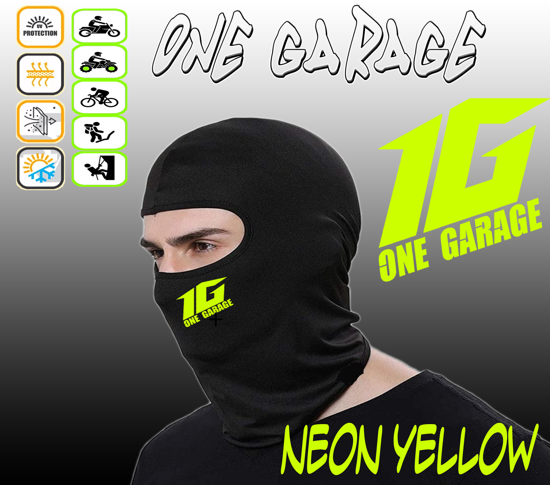 One Garage Neon Yellow Motorcycle Balaclava Full face Mask NO