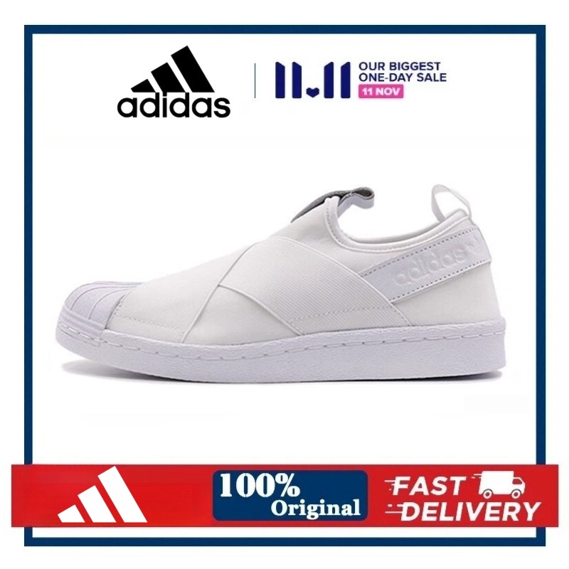 Superstar slip on sale on white clean