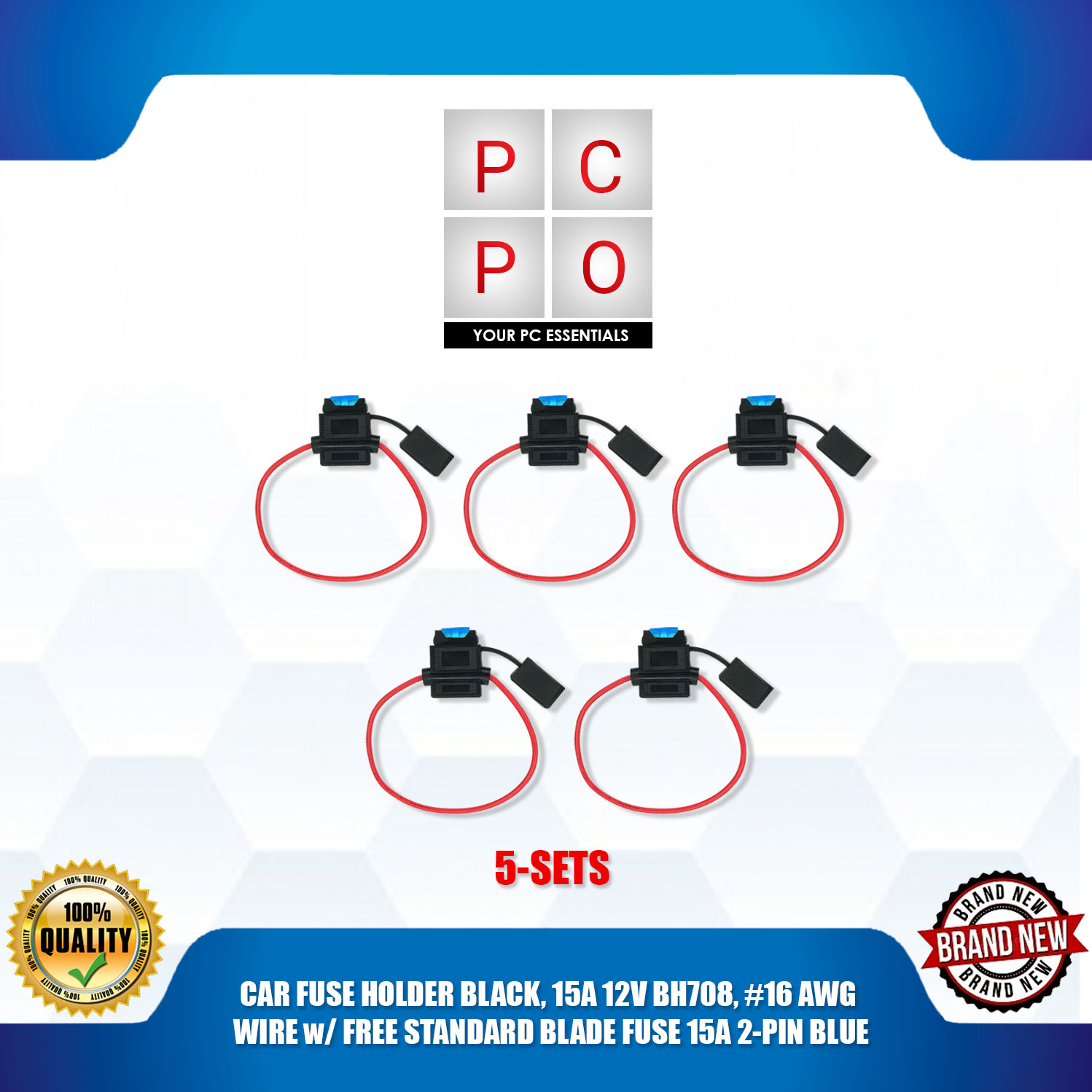 CAR FUSE HOLDER BLACK, 15A 12V BH708, 16 AWG WIRE, w/ FREE STANDARD