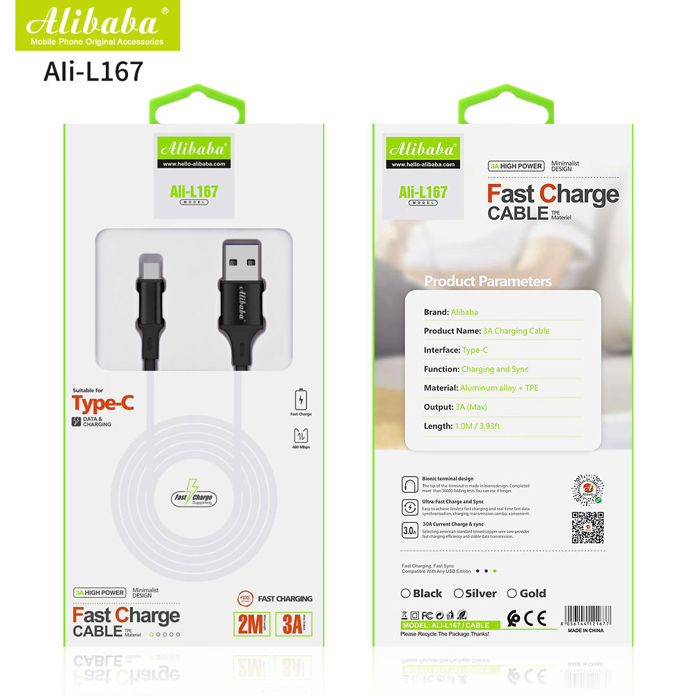 Alibaba Ali-L167 Charger USB Data Cable Transmit for Charge Micro V8  Android iOS Micro Type-C
