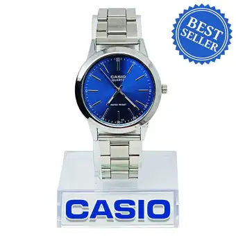 casio silver blue watch