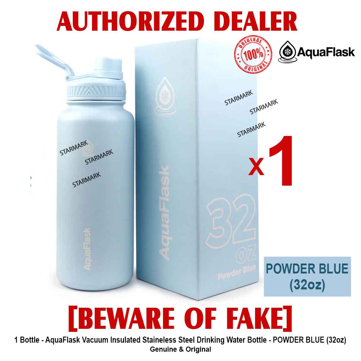 AQUAFLASK 32oz POWDER BLUE Aqua Flask Wide Mouth with Flip Cap Spout