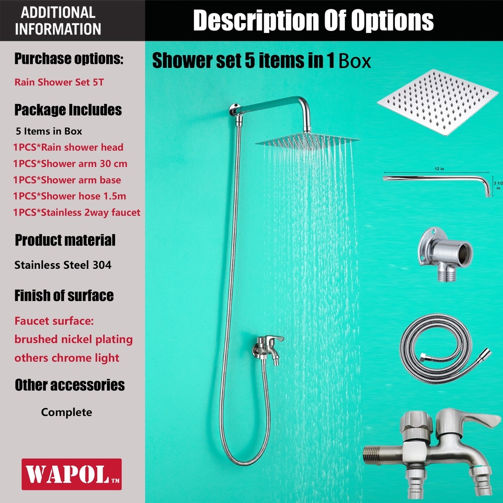 WAPOL COD rain shower set stainless bathroom 2 way faucet base rod