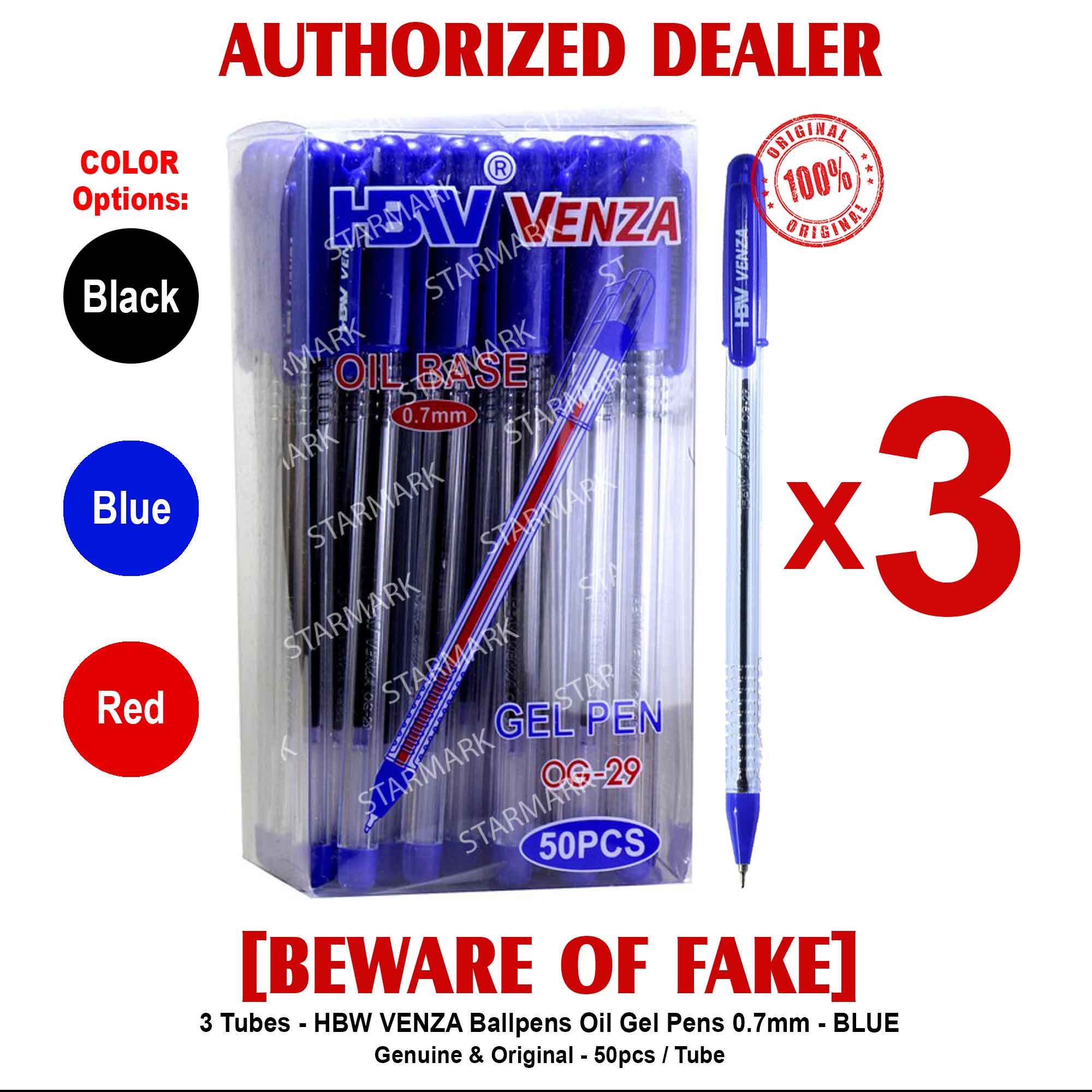 HBW VENZA Ballpen Ballpens BLACK BLUE RED Oil Base Gel Pen Pens 50 Pcs ...