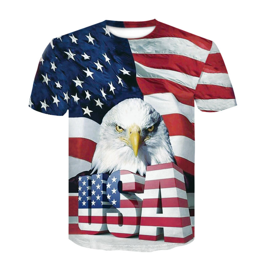 👕 Aliexpress Amazon Ebay Foreign Trade New Men's Casual 3D American Eagle Printed Short Sleeve T-Shirt Fashion Round