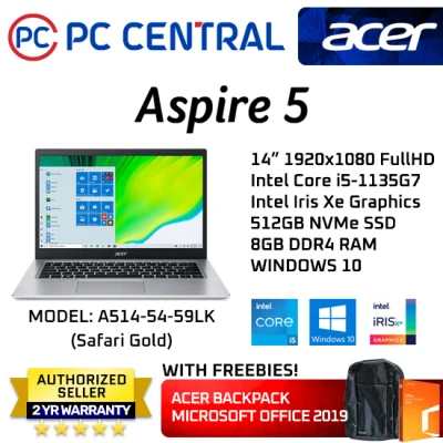 Acer Aspire 5 A514-54-59LK 14-inch FHD IPS, Core i5-1135G7, 8GB, 512GB SSD, Win10, FREE MS OFFICE LIFETIME(PC CENTRAL)