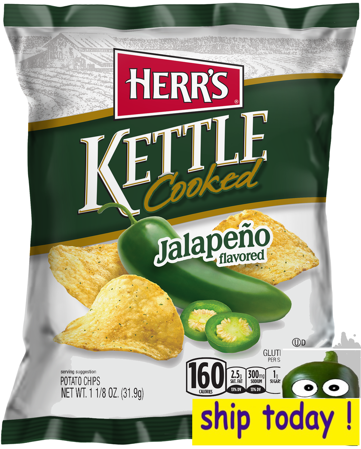 Herr's Jalapeno Kettle Cooked Potato Chips 5 oz Herrs Potato Chips ...