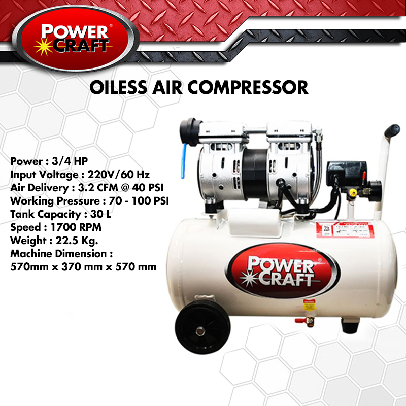 Powercraft Oiless 3/4 HP 30 Liters Silent Type Air Compressor (PACO