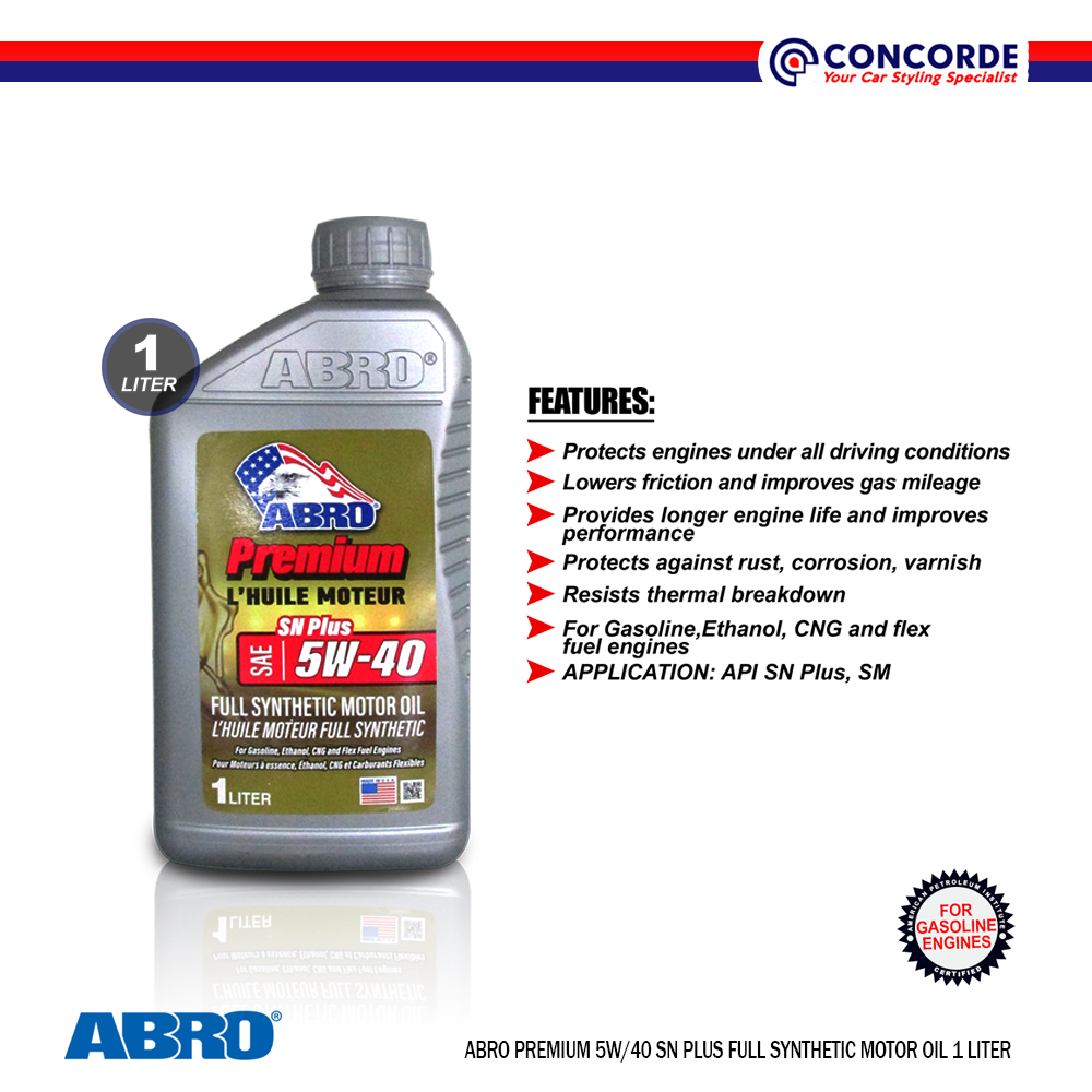 CONCORDE Abro Premium 5W/40 SN Plus Full Synthetic Motor Oil for