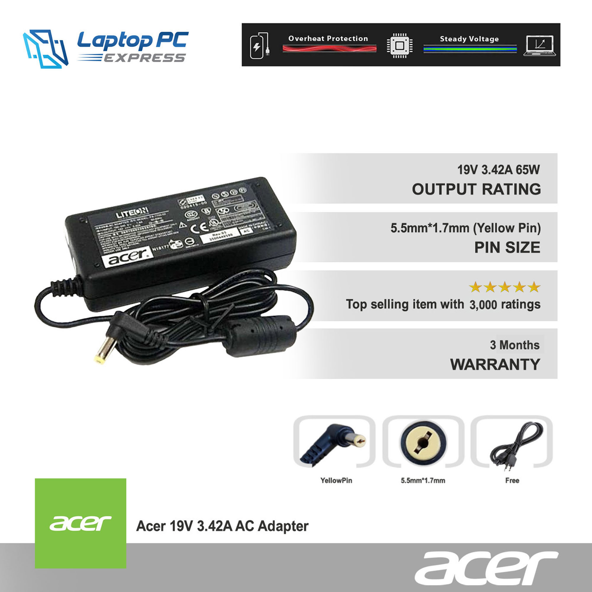 Replacement Charger for Acer 19V  Compatible with Aspire Laptop 4738  4755 E11 E14 E15 4750Z 4752 4752G E5-475G | Lazada PH