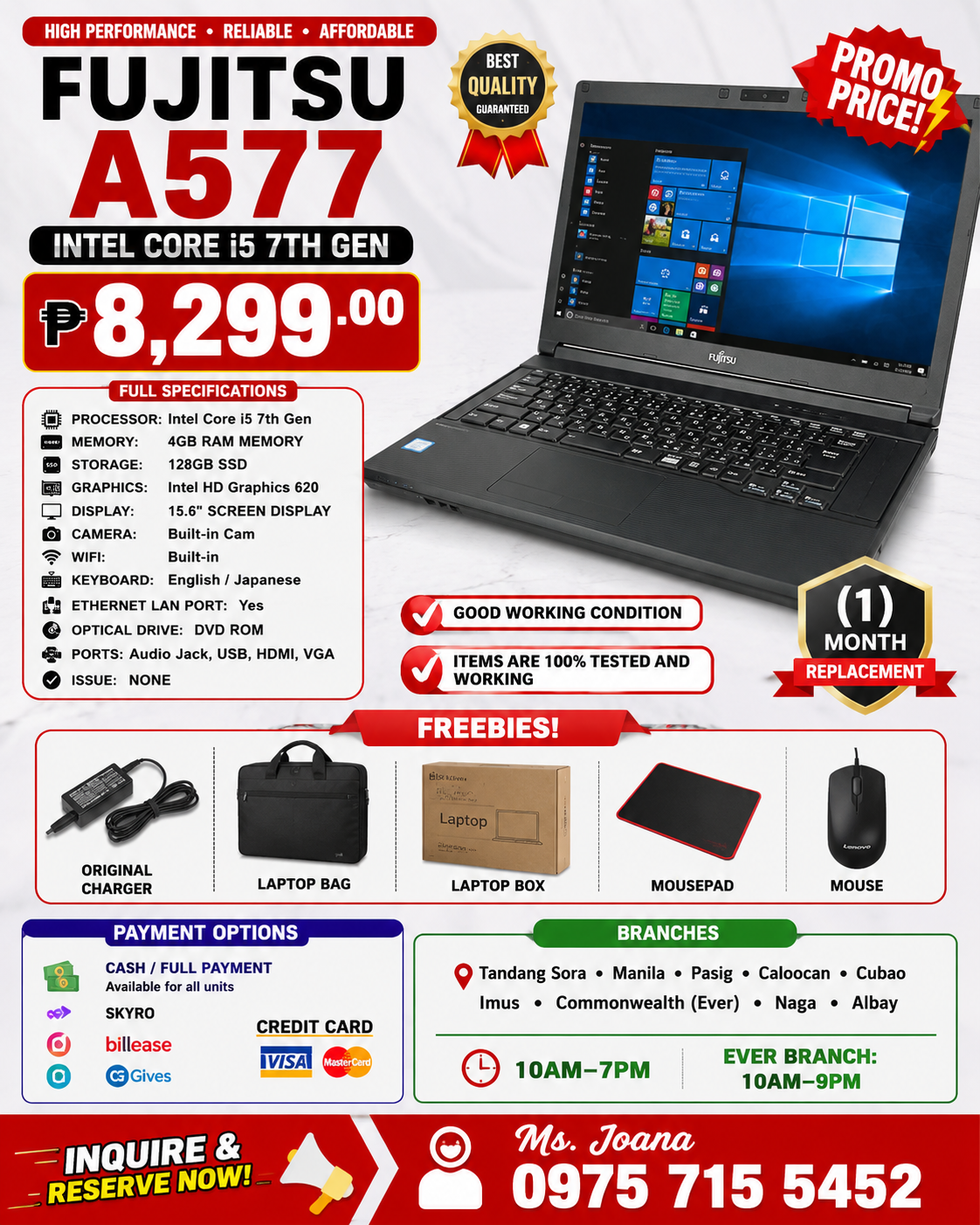💻 Laptop FUJITSU LIFEBOOK A577/S Intel Core i5 7300U 7th Gen 4GB
