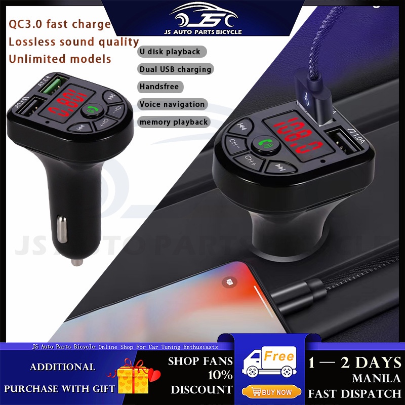 【3.1A Dual USB Car Charger】Bluetooth Car Kit FM Transmitter Aux