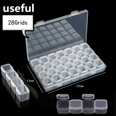 28 Grid Diamond Painting Kit Transparent Plastic Storage Box Nail Art Rhinestone Tool Bead Storage Box
