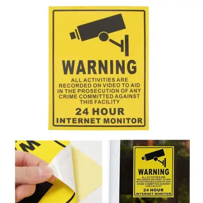 WUPU6 Practical CCTV Sign Security Sticker Security Camera Sign 24 Hour Monitor Camera Warning Sticker Surveillance Wall Sticker