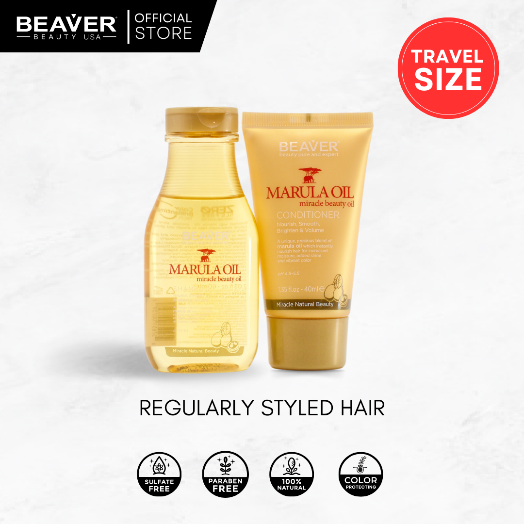 Beaver Beauty Naturals Marula Oil Shampoo and Conditioner Travel Set