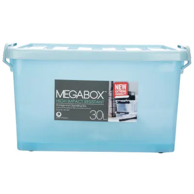 Landmark Clear Blue Case Storage Box Plastic Container Organizer Rack - 30L With Wheels