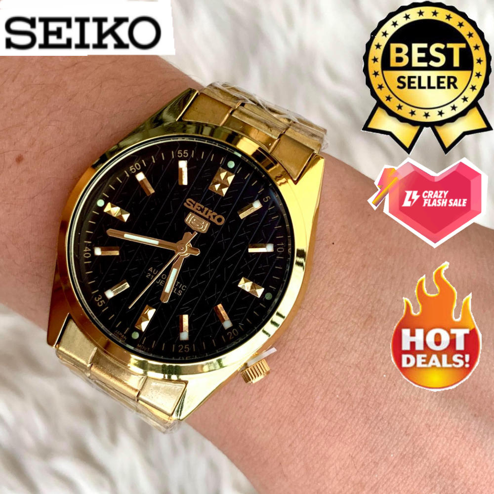 Seiko 5 21 Jewels Black Dial Stainless Steel Watch for Men(Gold) | Lazada PH