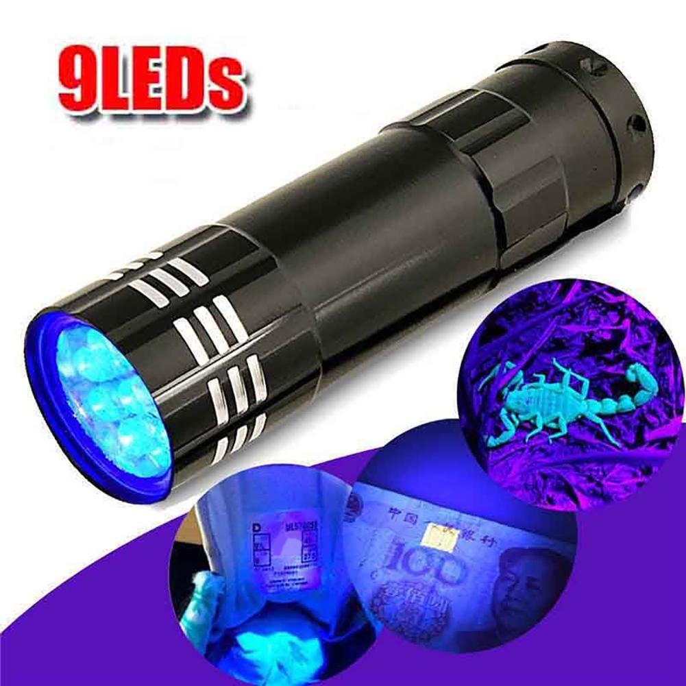 Ghxdryuru Mini Aluminum Multifunction UV Ultra Violet 9 LED Flashlight Torch Light Lamp