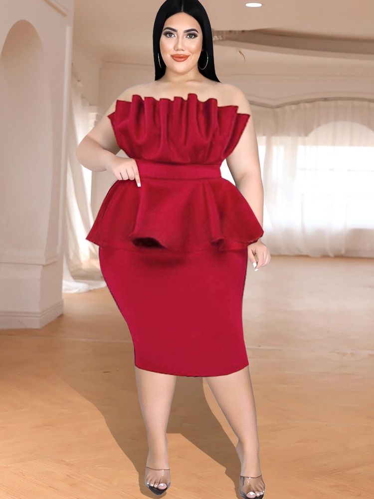 Plus size red peplum sale dress