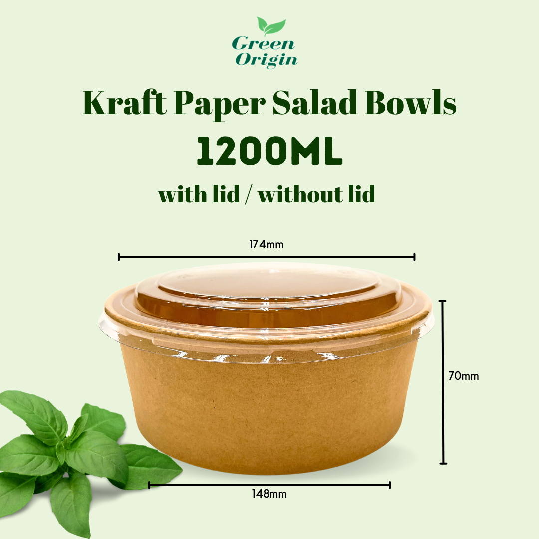 Kraft Paper Salad Bowls 50pcs Biodegradable Disposable with Lid ...